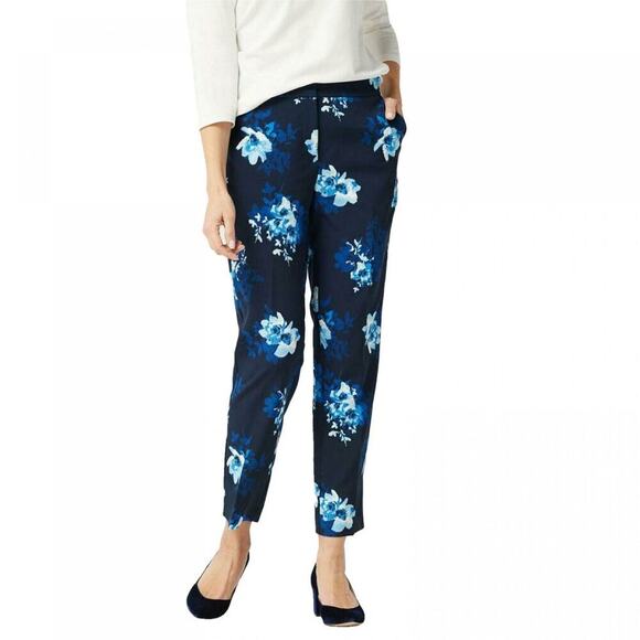 Susan Graver Women's Floral Print Stretch Zip-Front Ankle Pants Blue Size 24 - Picture 1 of 6